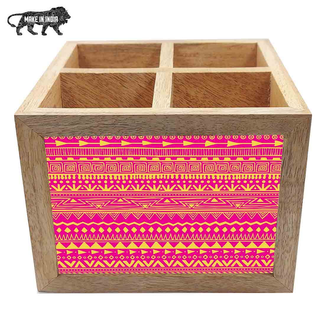 Natural Wooden Cutlery Holder - Aztec Pattern Pink - Image 5