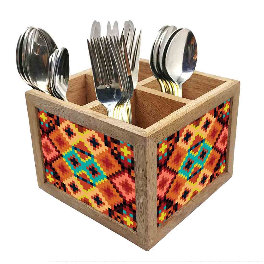 Natural Wooden Dining Table Spoon Holder for Knives & Forks - Diamond Pattern