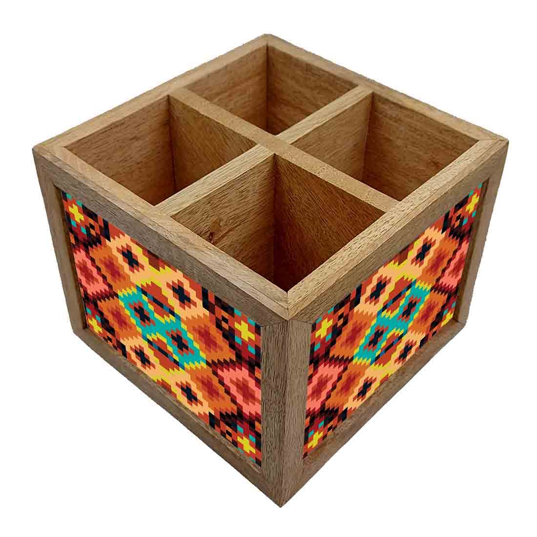 Natural Wooden Dining Table Spoon Holder for Knives & Forks - Diamond Pattern - Image 2