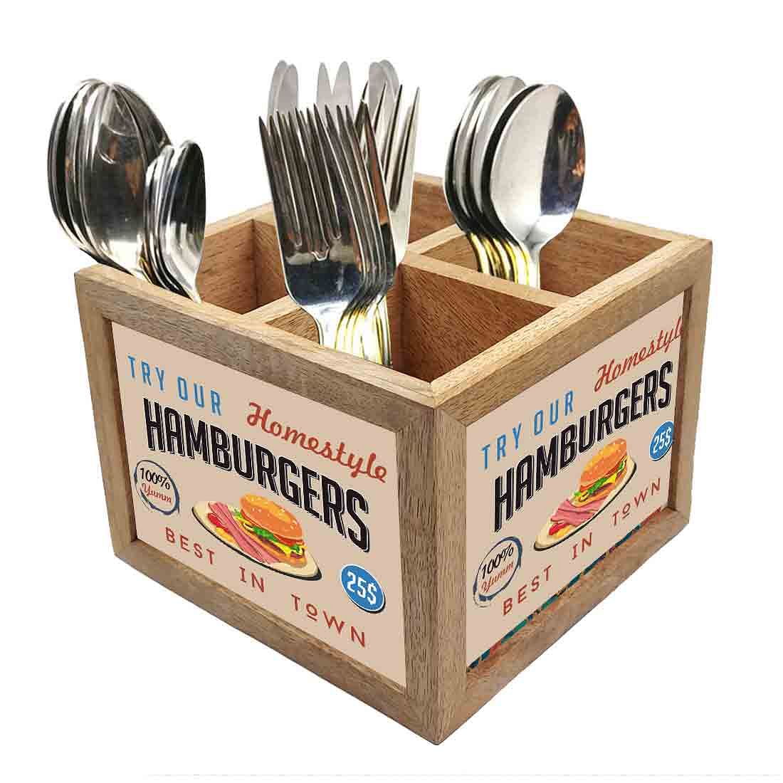 Natural Wooden Spoon Fork Stand Cutlery Holder - Hamburgers - Image 2
