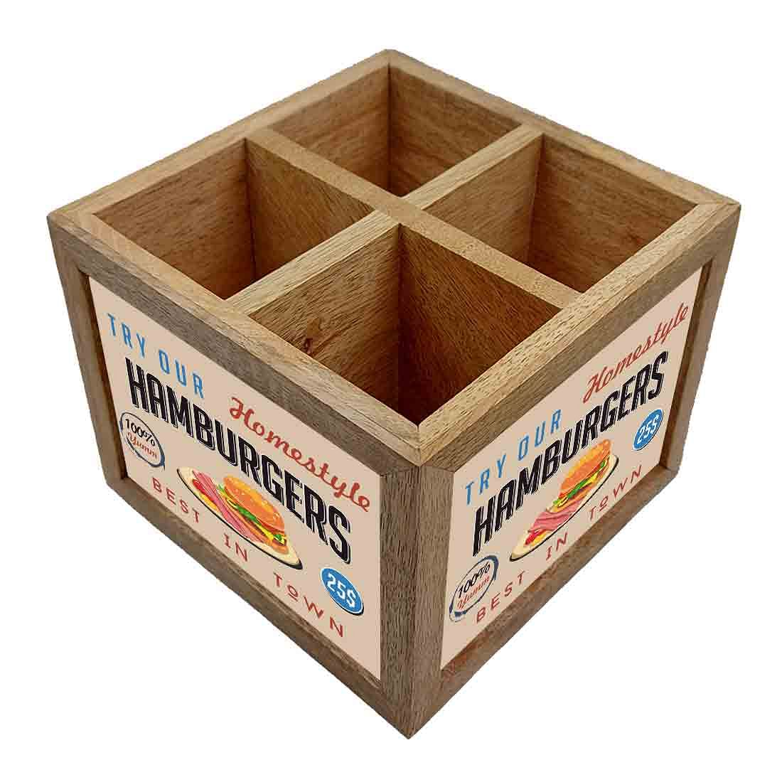 Natural Wooden Spoon Fork Stand Cutlery Holder - Hamburgers - Image 3