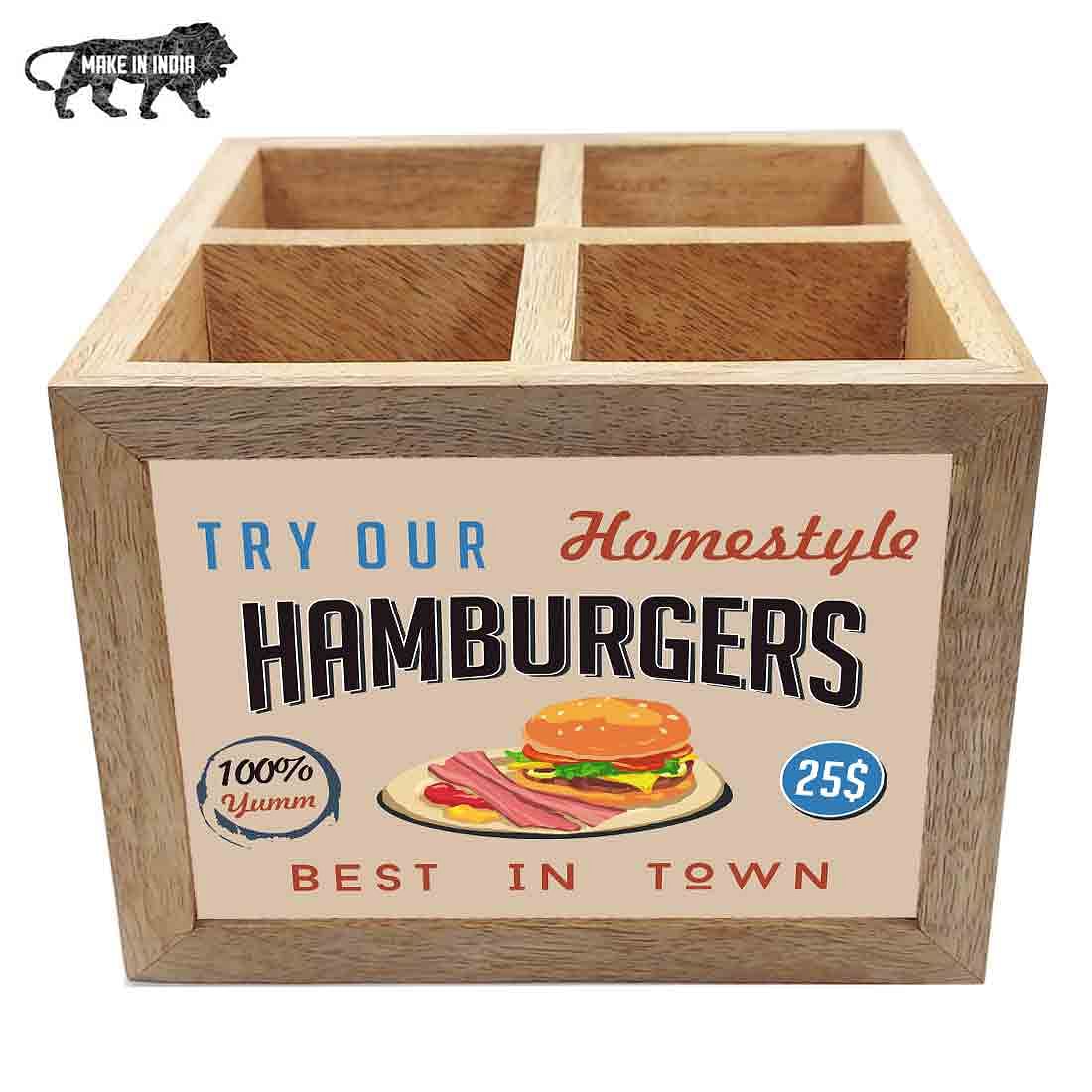 Natural Wooden Spoon Fork Stand Cutlery Holder - Hamburgers - Image 5