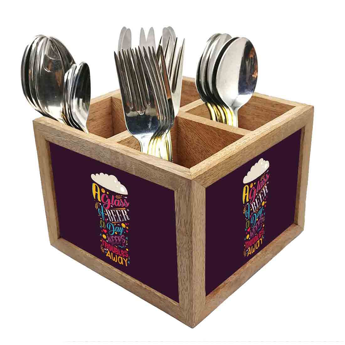 Wooden Utensil Organizer for Kitchen Spoons & Knives - A Glass of Beer