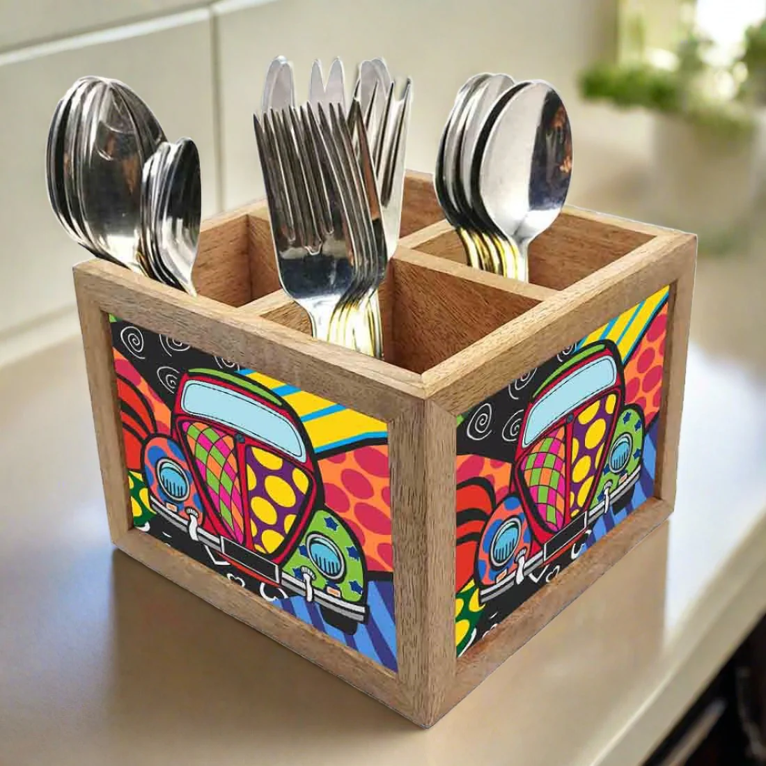 Cutlery Holder for Table Spoon Organizer Stand - Taxi Art