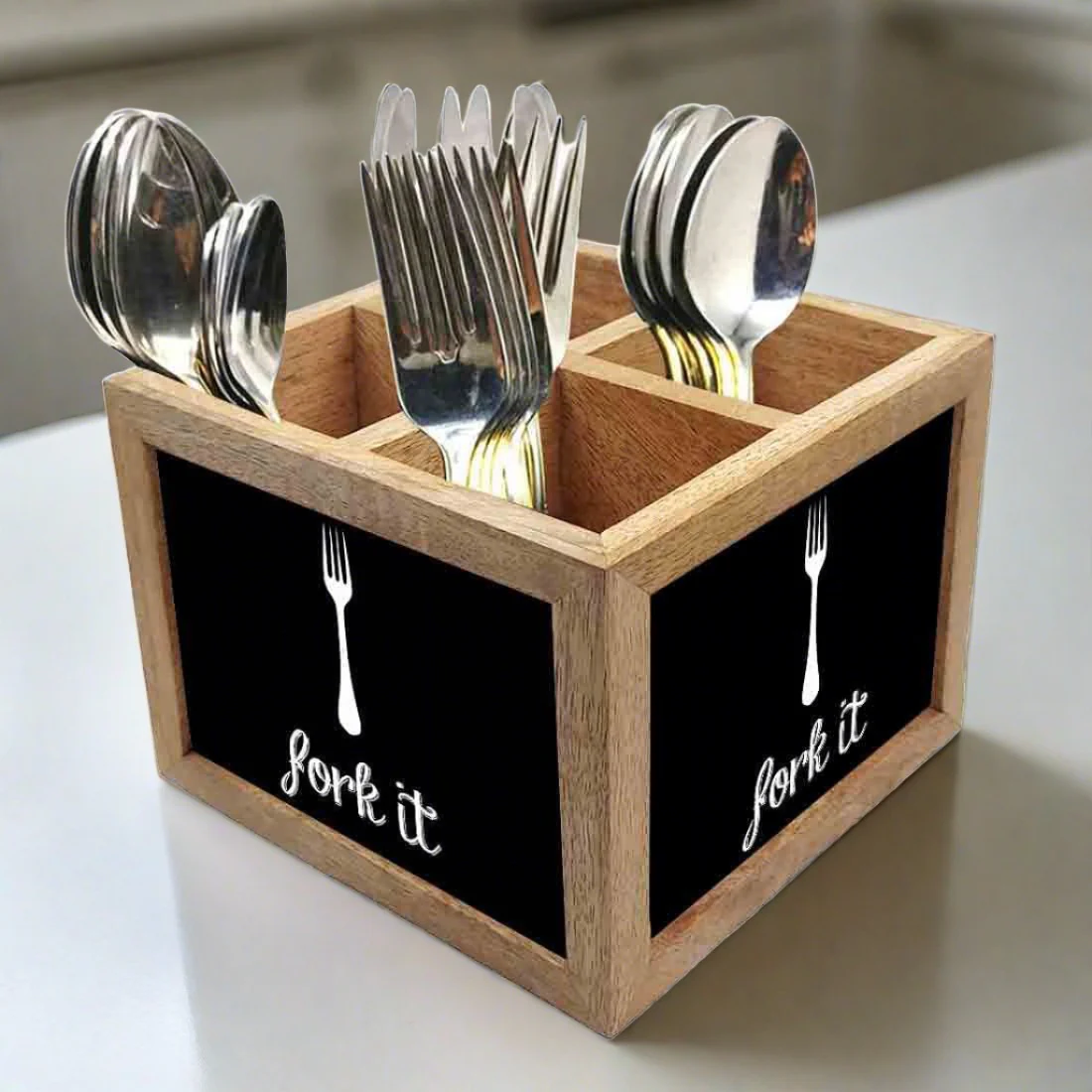 Wooden Spoon Stand for Dining Table Cutlery Holder - Fork It