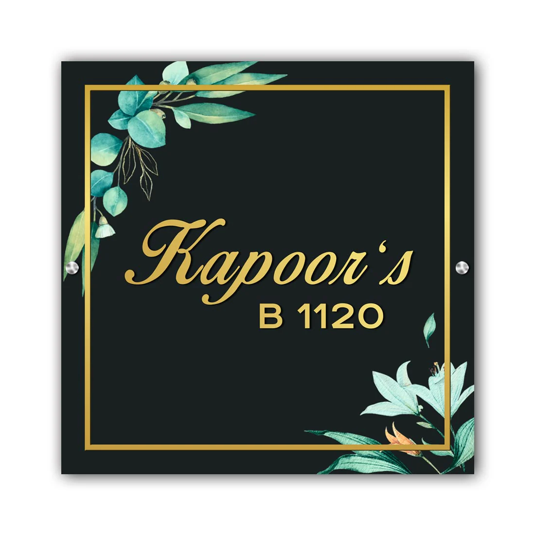Designer Acrylic Name Plate With Golden 3D Fonts - Square Nameplate - Image 2