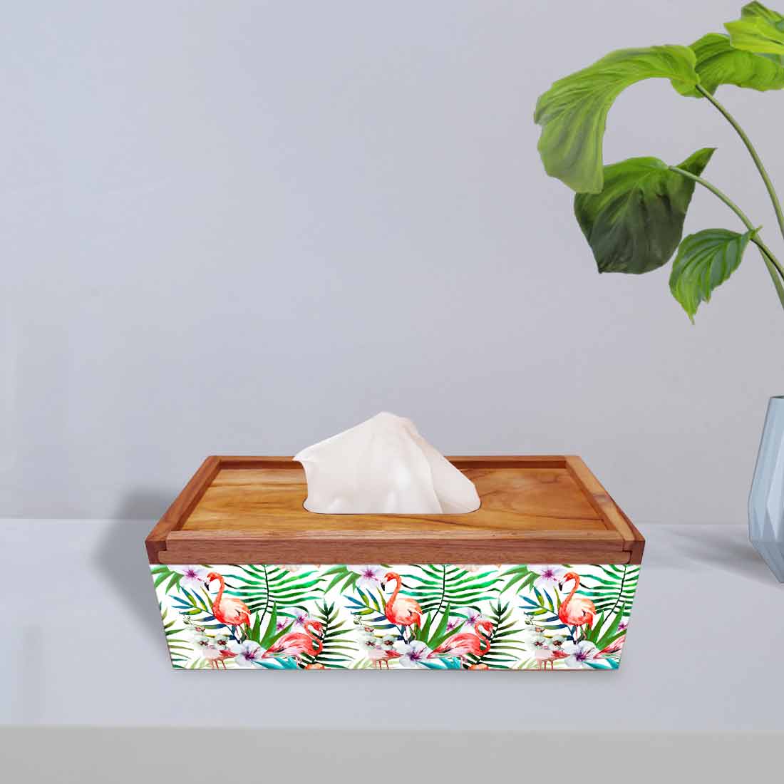 Wooden Rectangular Tissue Holder for Bathroom - Floral - Image 2