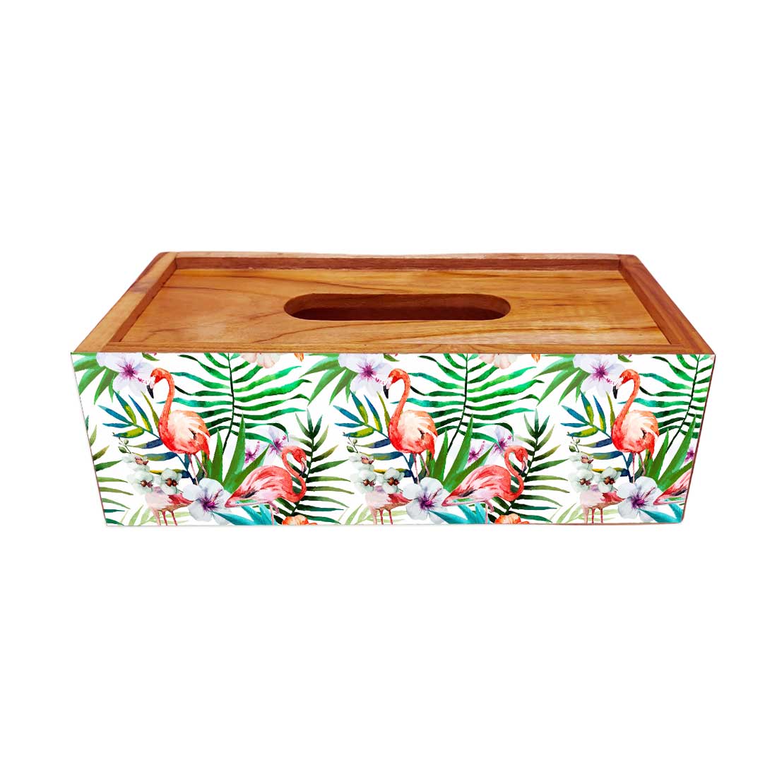 Wooden Rectangular Tissue Holder for Bathroom - Floral - Image 3