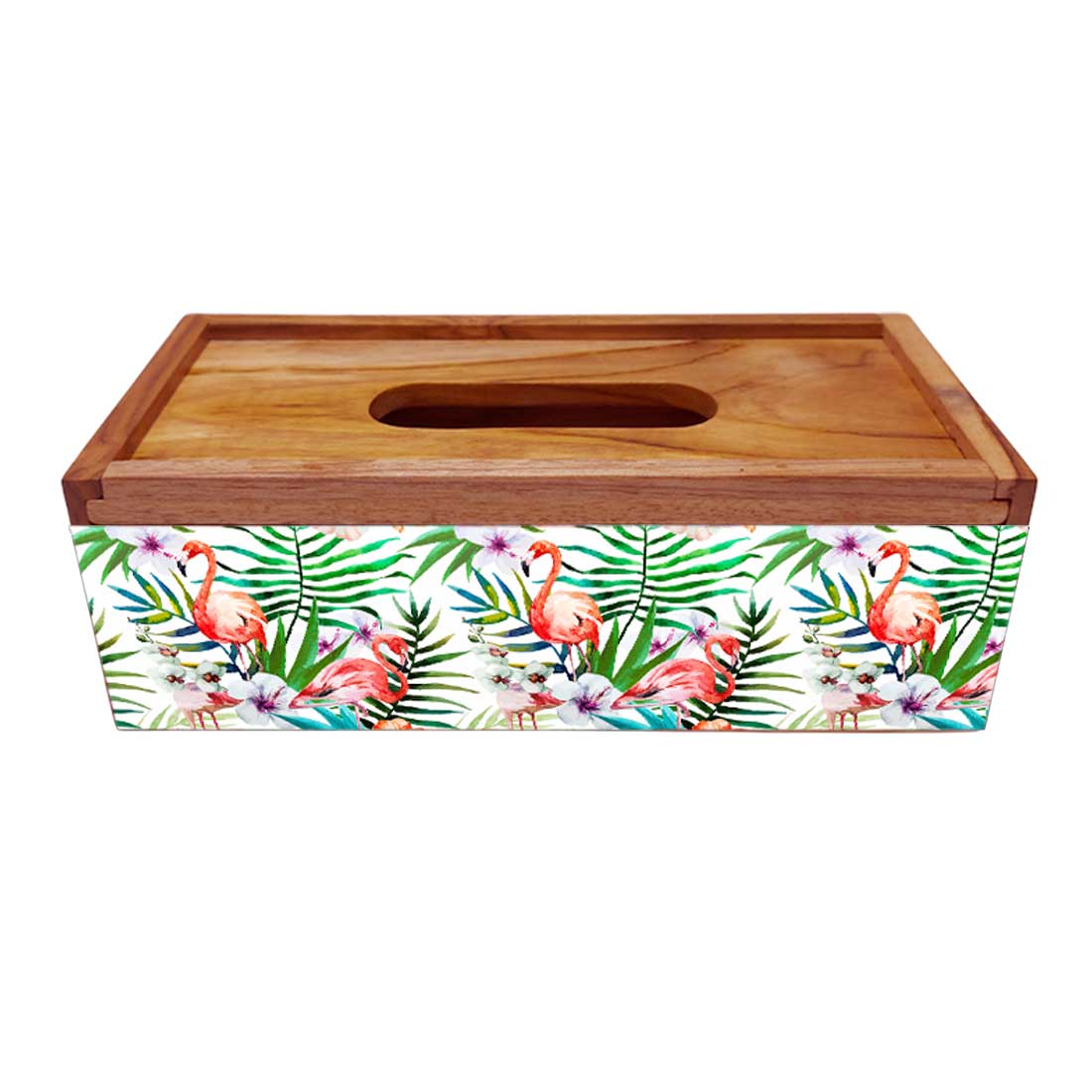 Wooden Rectangular Tissue Holder for Bathroom - Floral - Image 4