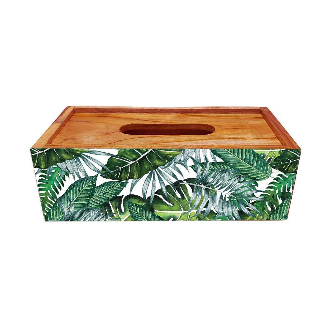 Rectangular Wooden Tissue Box Holder for Car - Leaves - Image 3