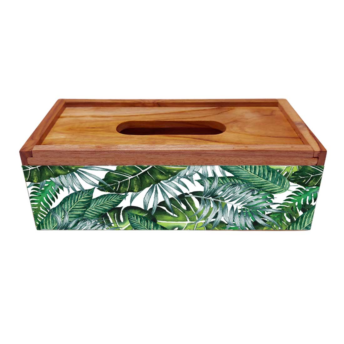 Rectangular Wooden Tissue Box Holder for Car - Leaves - Image 4