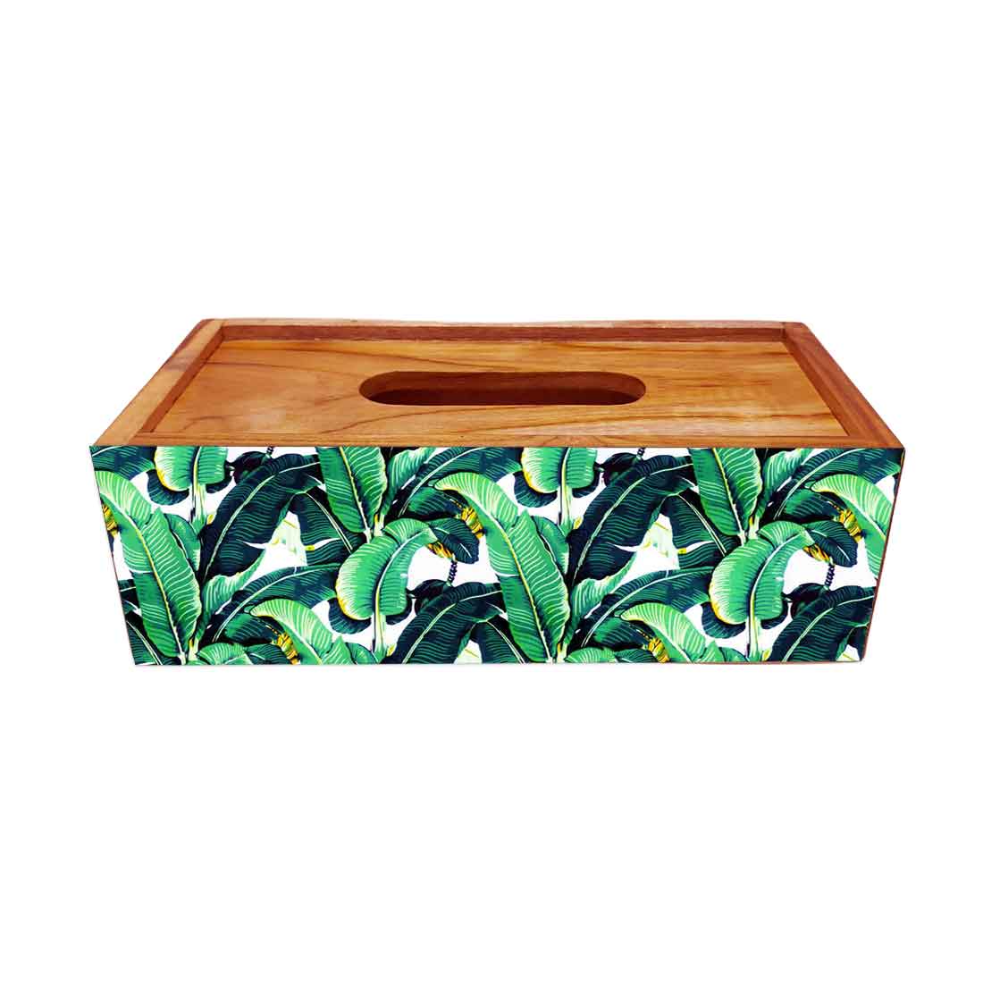 Wooden Rectangular Tissue Holder for Dining Table Kitchen - Banana Leaf - Image 3