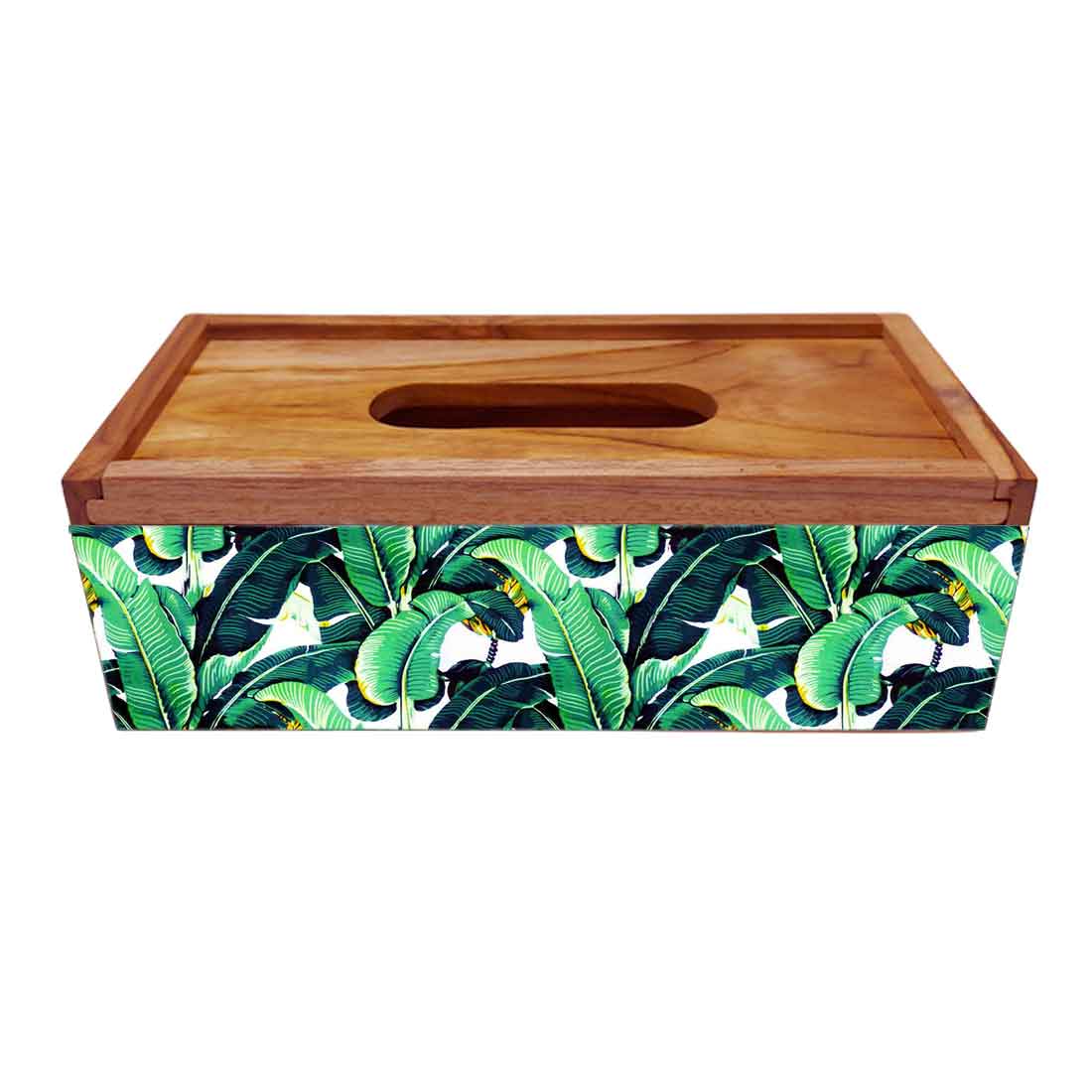 Wooden Rectangular Tissue Holder for Dining Table Kitchen - Banana Leaf - Image 4