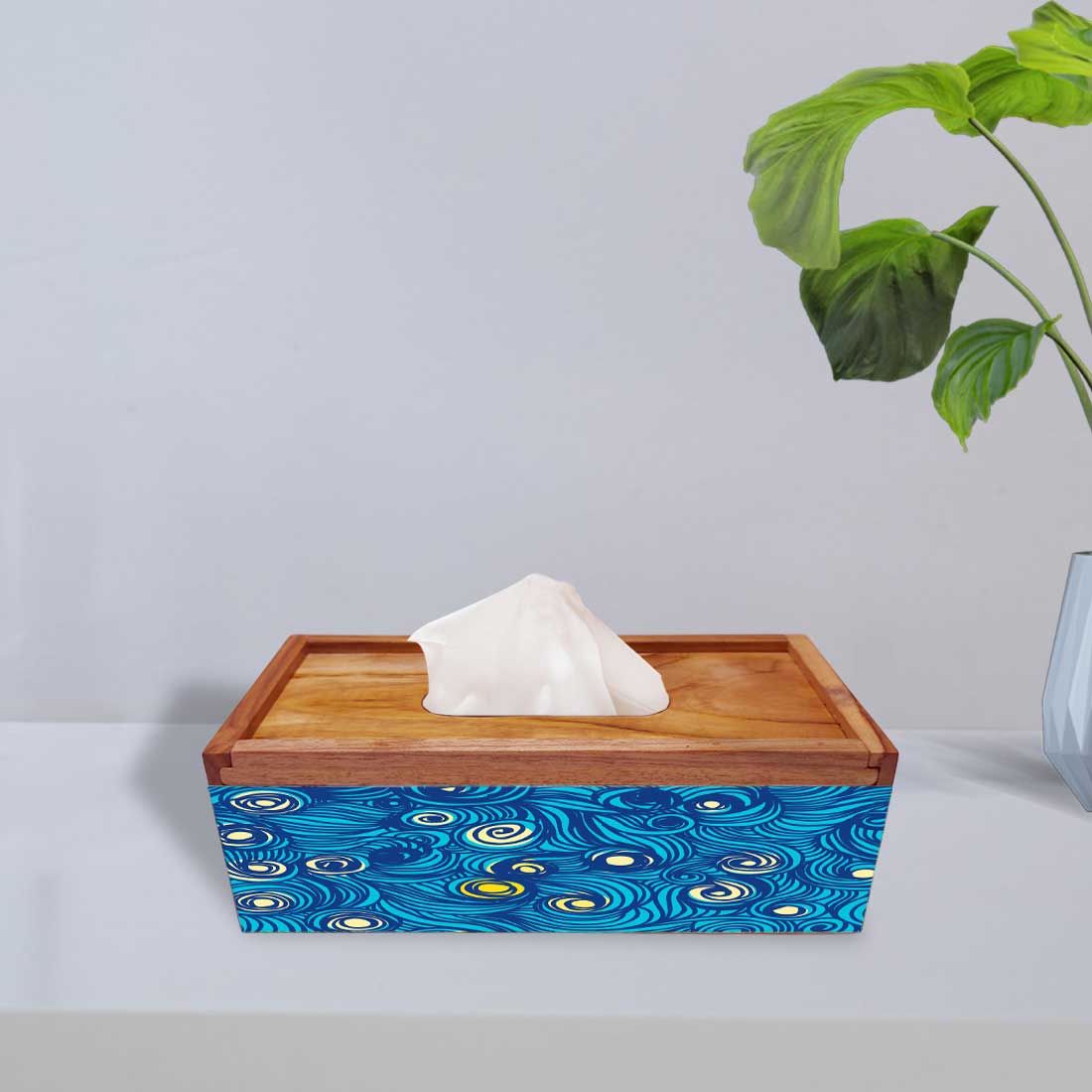 Wooden Rectangular Tissue Cover Box for Bathroom - Peacock Feather - Image 2