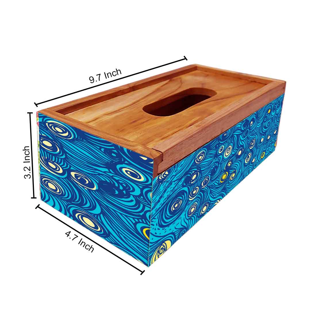 Wooden Rectangular Tissue Cover Box for Bathroom - Peacock Feather - Image 5