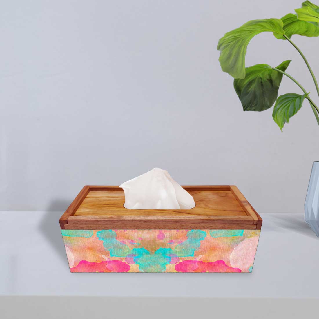 Wooden Tissue Dispenser Box for Home Office Car - Watercolor - Image 2