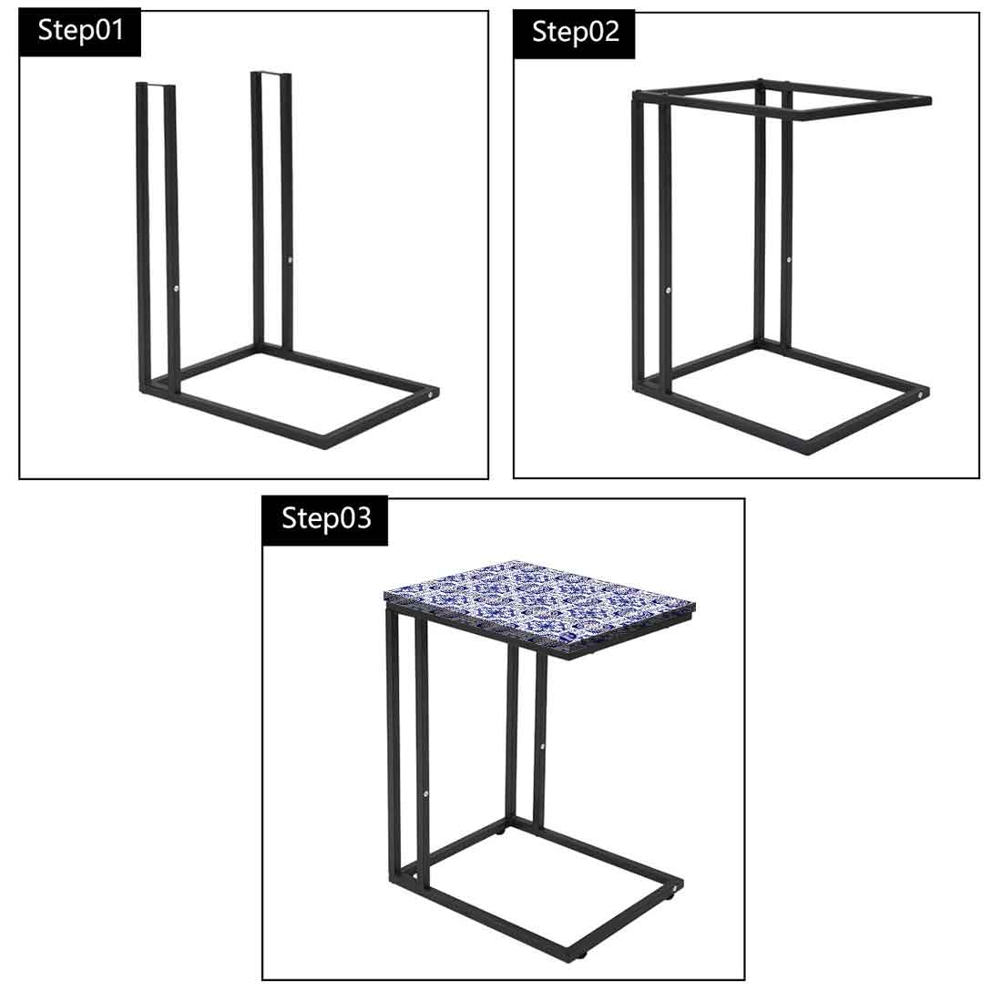 Designer C Shaped Bedside Table for Bedroom Study Desk - Spanish - Image 5