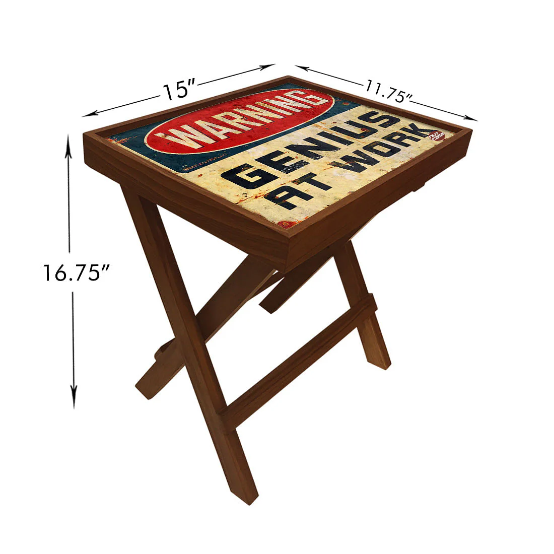 Folding Side Table - Teak Wood -Warning Genius At Work - Image 6