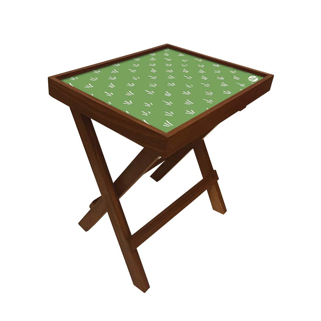 Nutcase Folding Square Side Table - Teak Wood -Green Pattern - Image 2