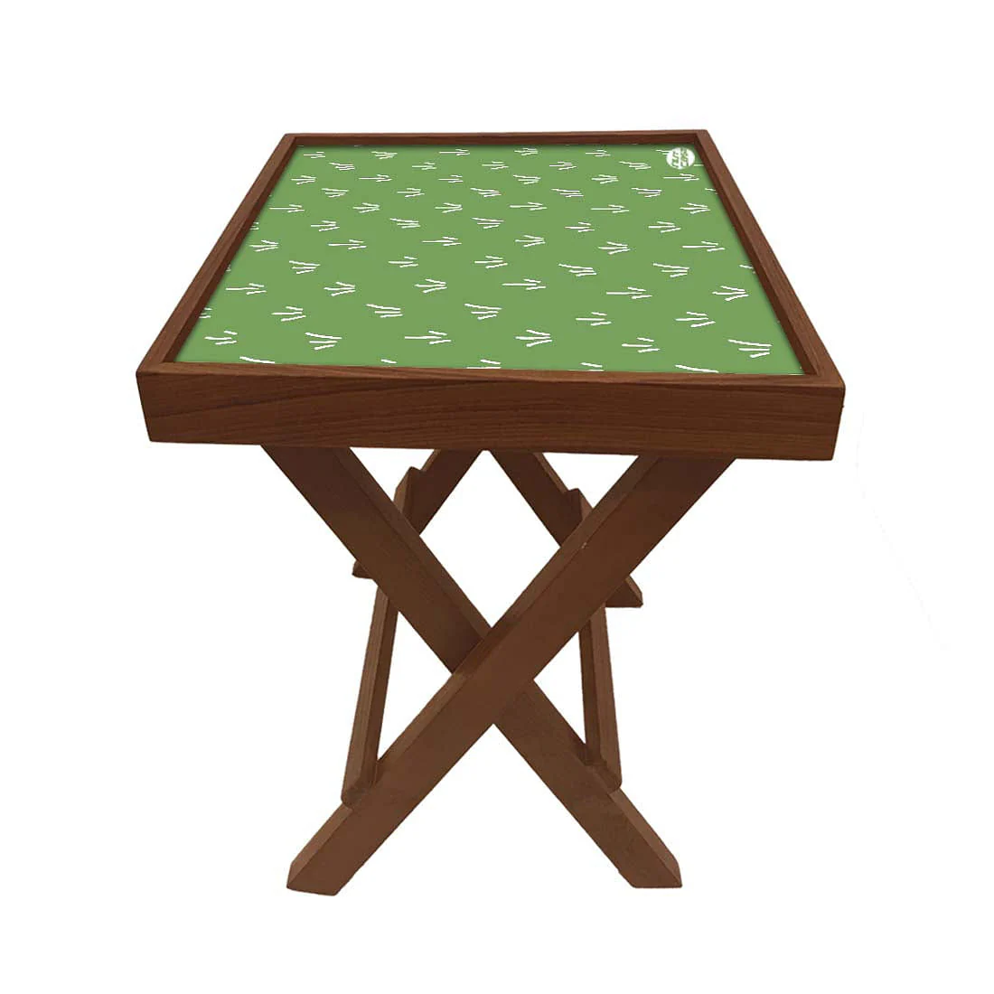 Nutcase Folding Square Side Table - Teak Wood -Green Pattern - Image 4