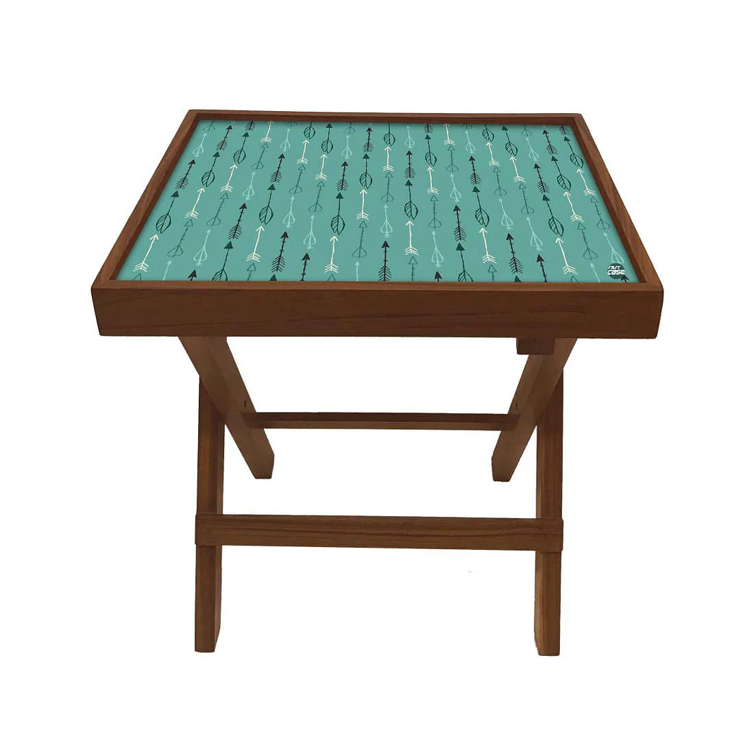 Folding Side Table - Teak Wood -Blue Arrows - Image 2