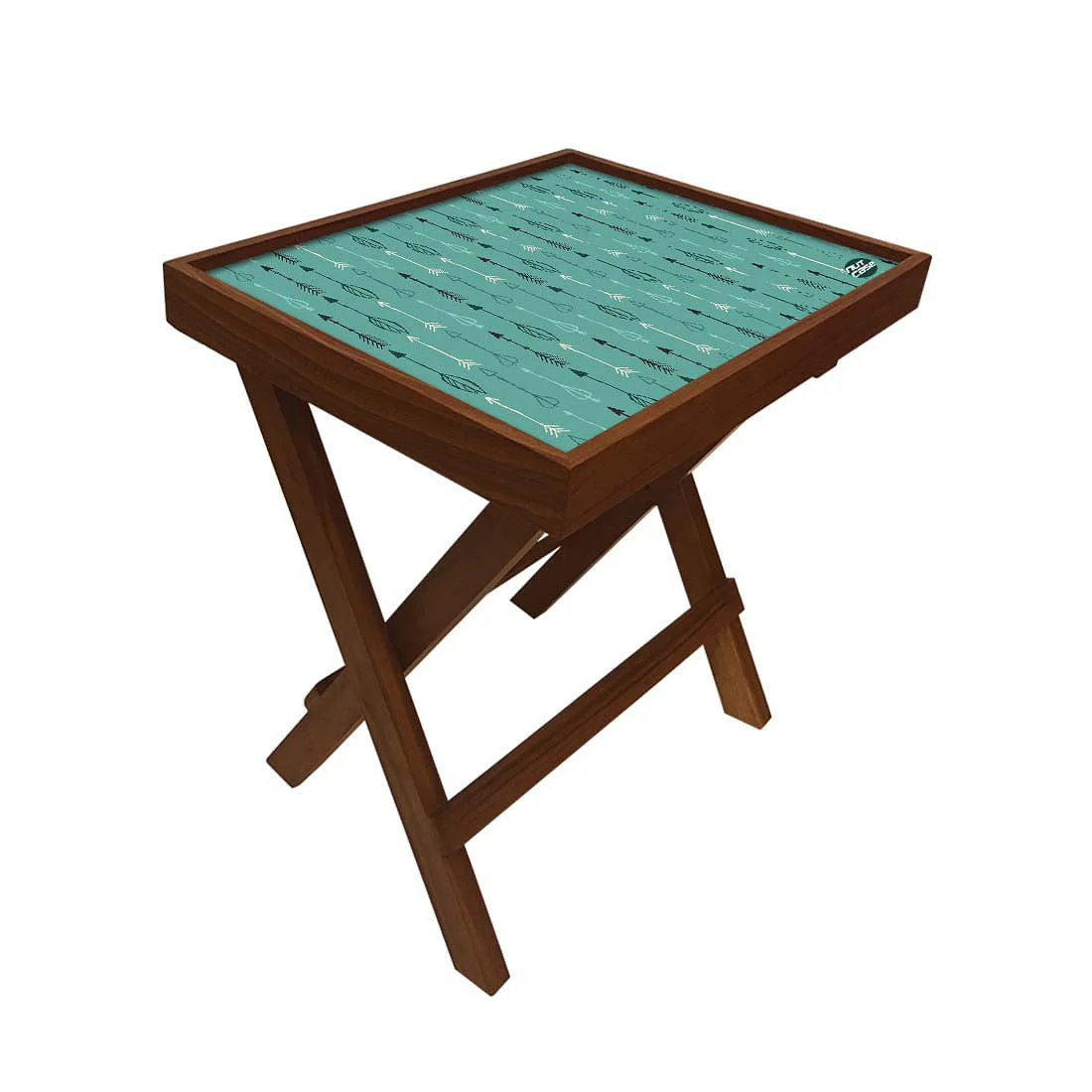 Folding Side Table - Teak Wood -Blue Arrows - Image 3