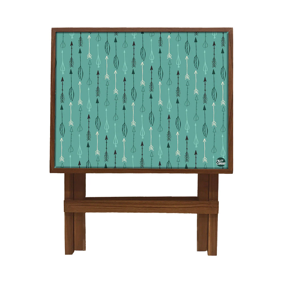 Folding Side Table - Teak Wood -Blue Arrows - Image 4