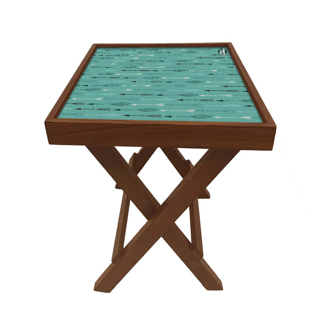 Folding Side Table - Teak Wood -Blue Arrows - Image 5
