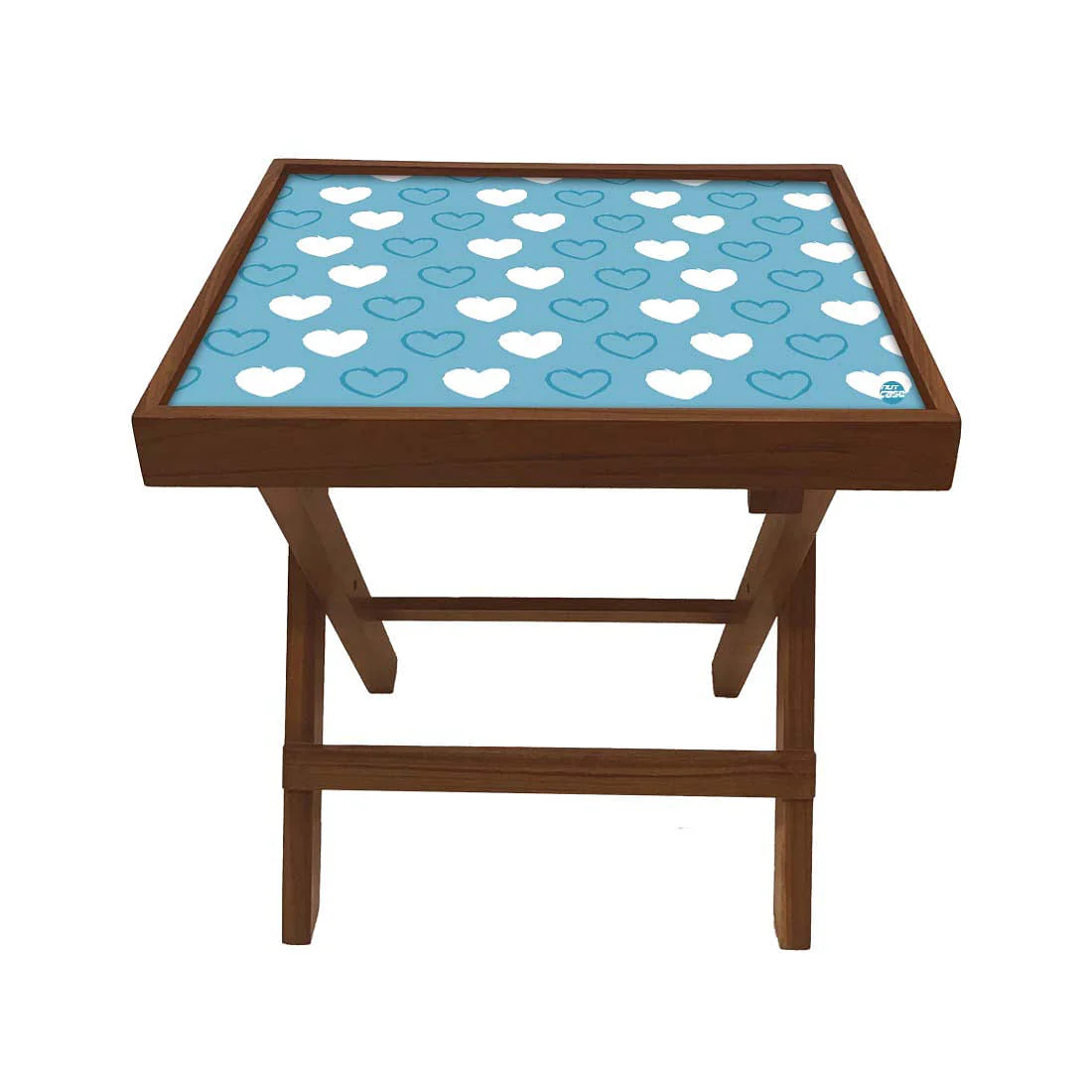 Folding Side Table - Teak Wood -Blue Heart - Image 2