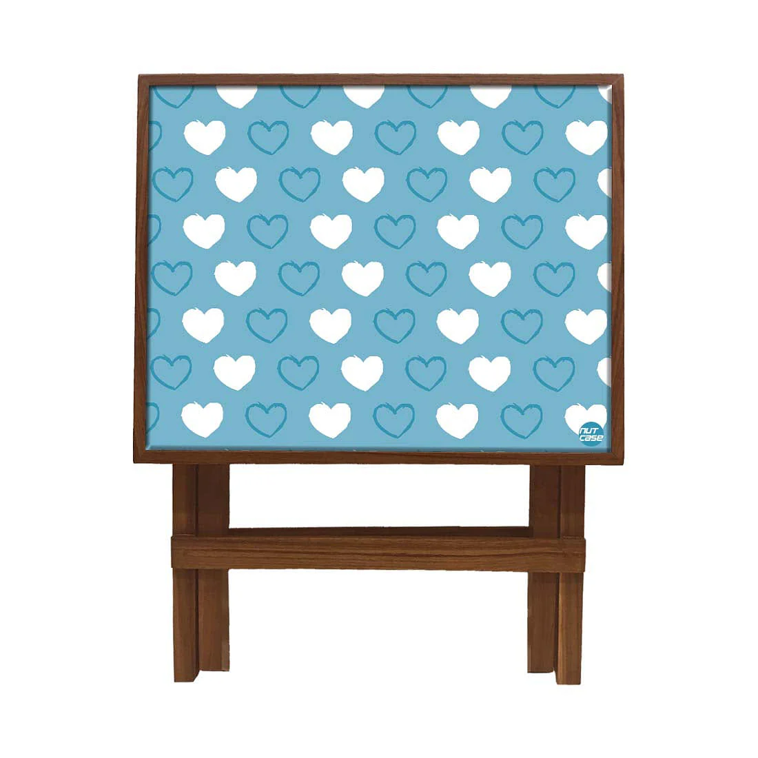 Folding Side Table - Teak Wood -Blue Heart - Image 4