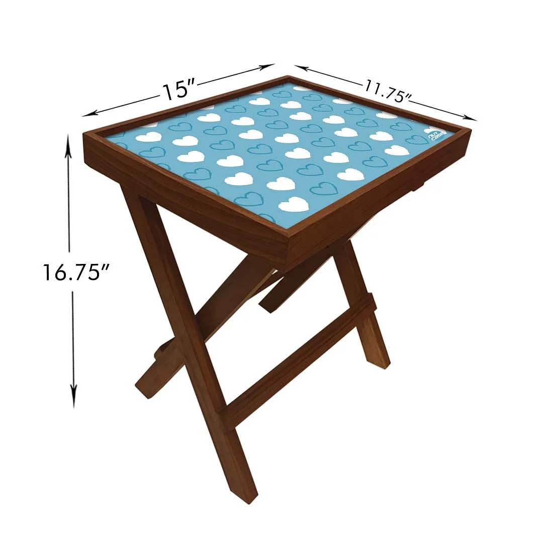 Folding Side Table - Teak Wood -Blue Heart - Image 6