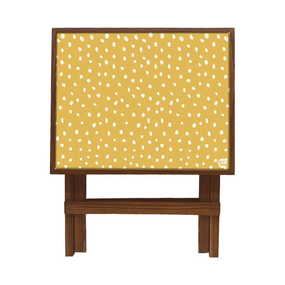 Folding Side Table - Teak Wood -Yellow Dots - Image 3