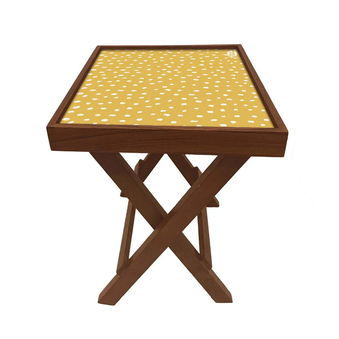Folding Side Table - Teak Wood -Yellow Dots - Image 4