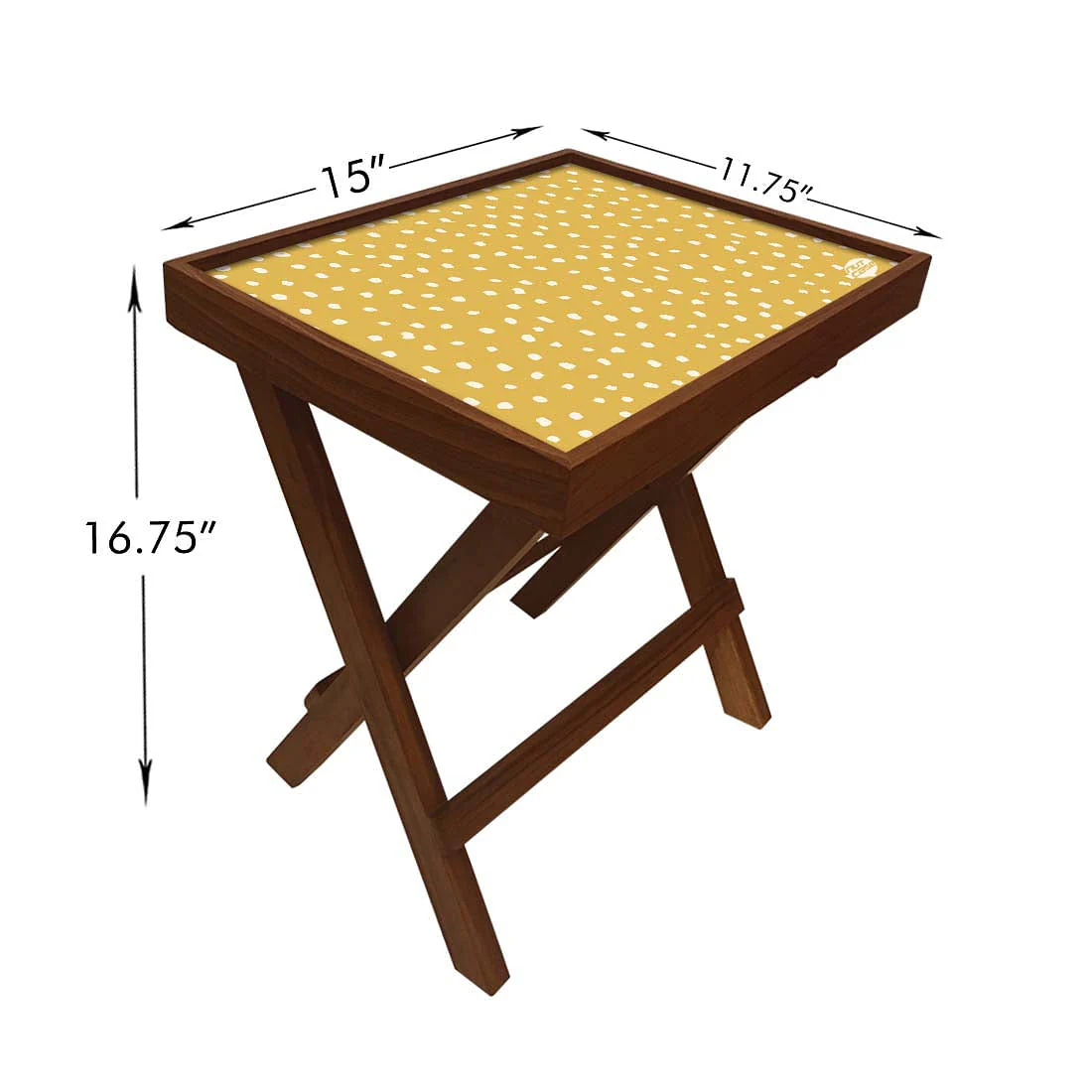 Folding Side Table - Teak Wood -Yellow Dots - Image 5