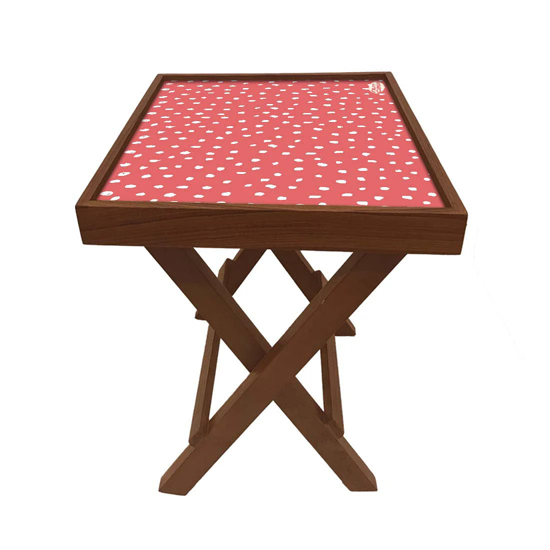 Folding Side Table - Teak Wood -Peach Dots - Image 4