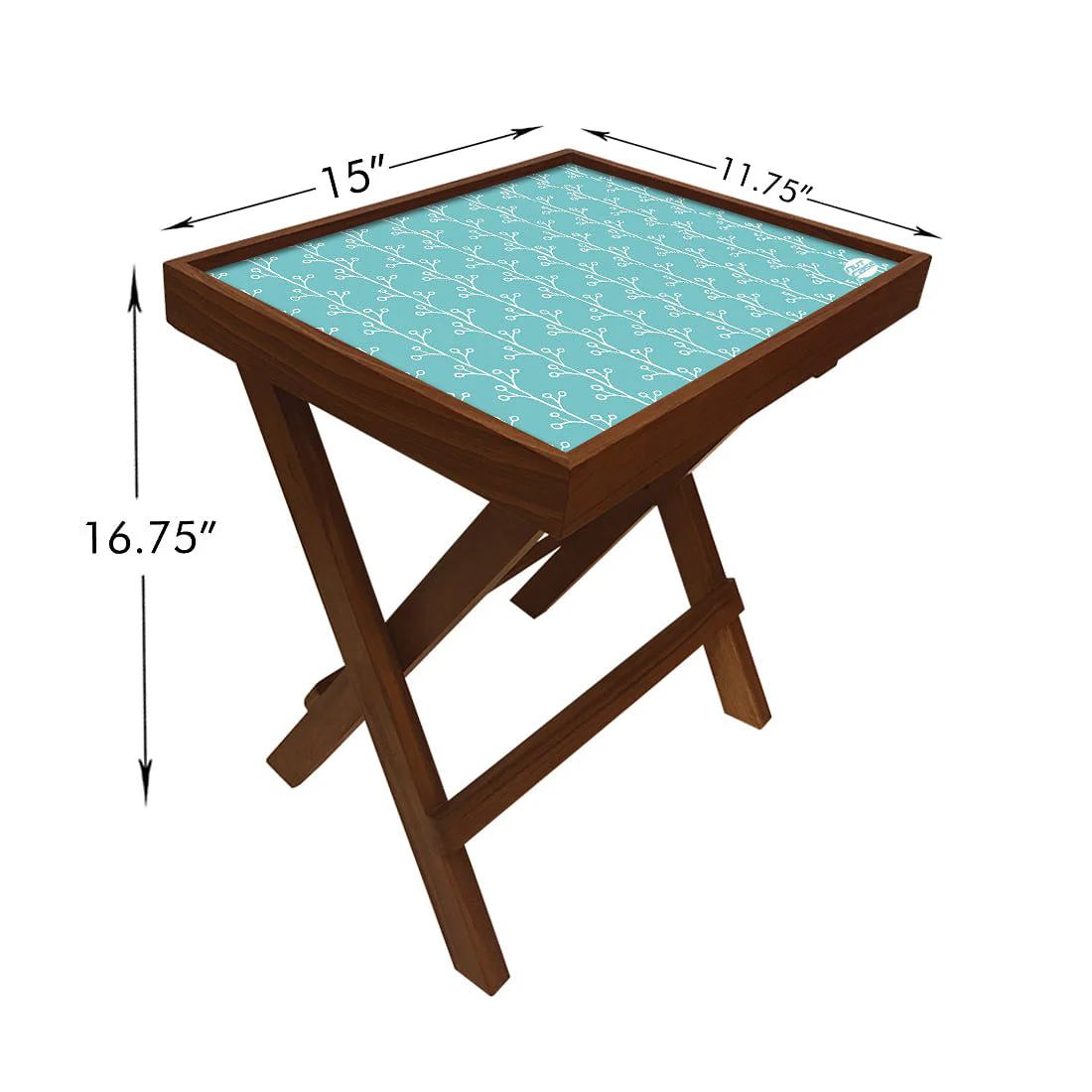 Folding Side Table - Teak Wood -Baby Blue Patters - Image 2