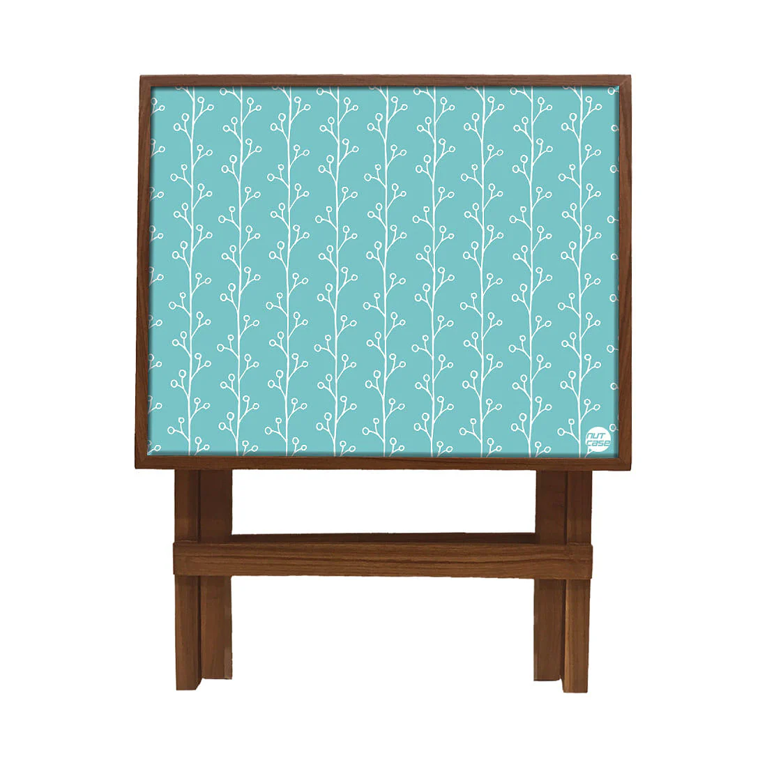 Folding Side Table - Teak Wood -Baby Blue Patters - Image 3