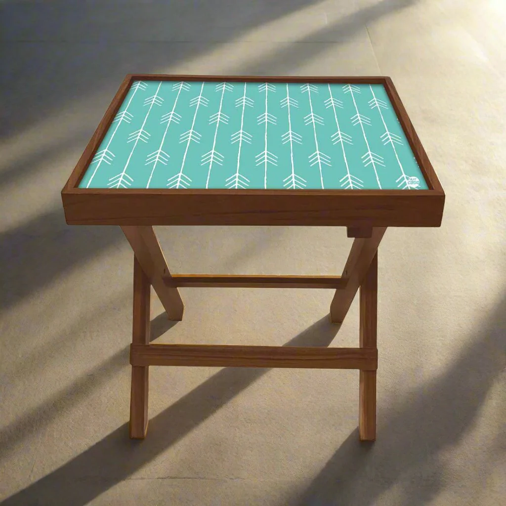 Folding Side Table - Teak Wood -Light Blue Arrow - Image 2