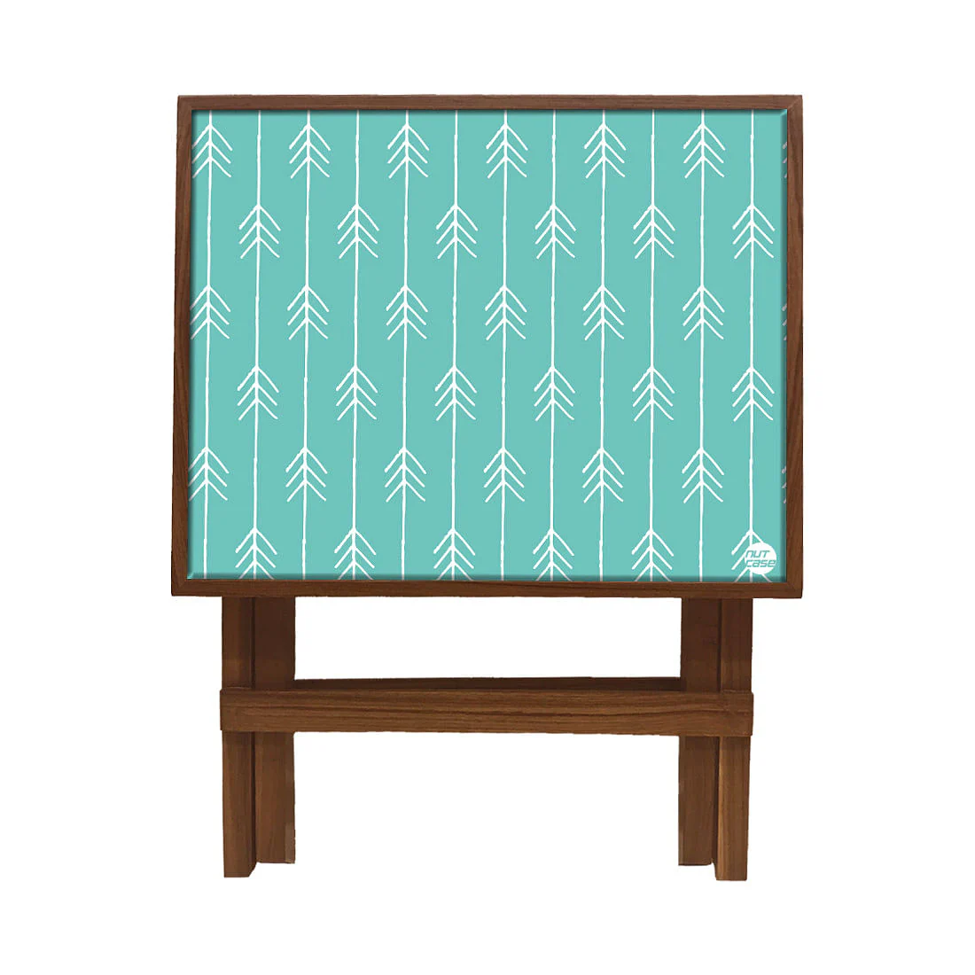 Folding Side Table - Teak Wood -Light Blue Arrow - Image 4