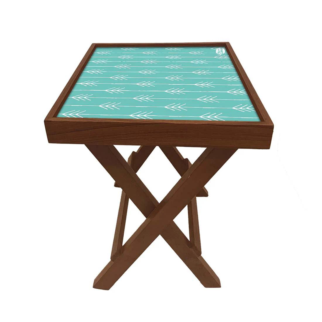 Folding Side Table - Teak Wood -Light Blue Arrow - Image 5