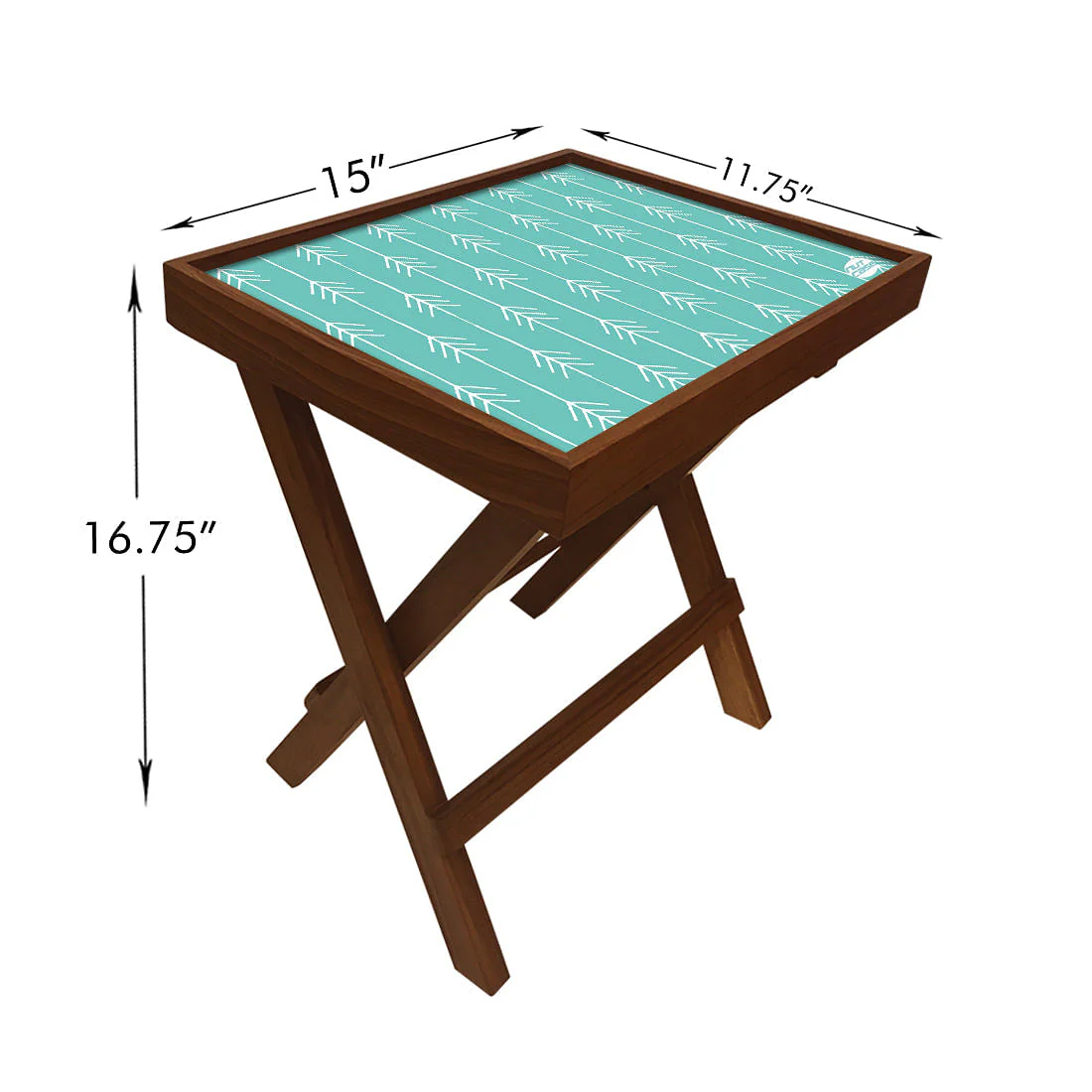 Folding Side Table - Teak Wood -Light Blue Arrow - Image 6