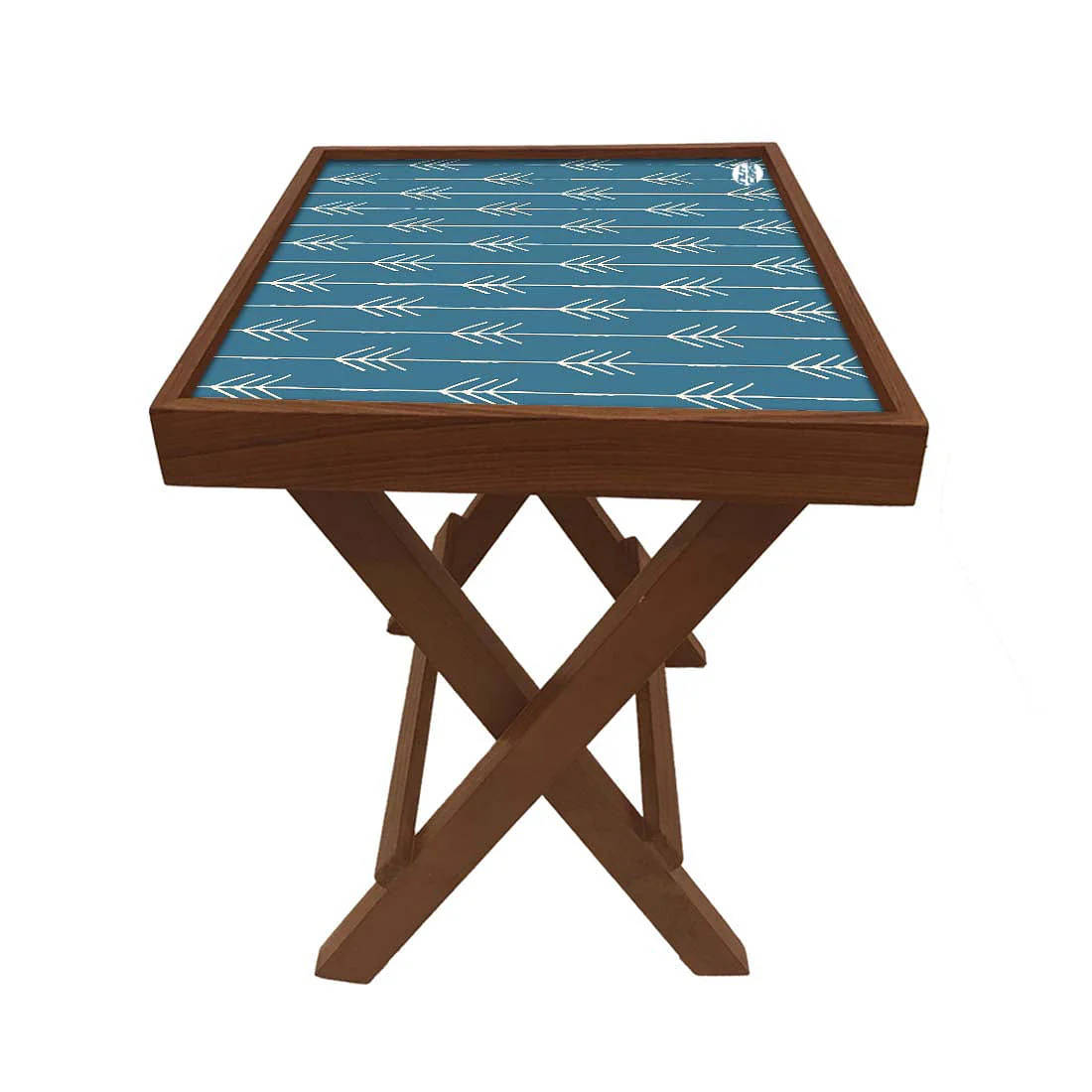 Folding Side Table - Teak Wood -Royal Blue Arrow - Image 4