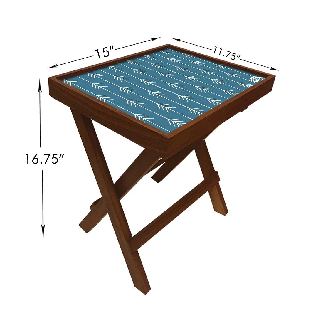 Folding Side Table - Teak Wood -Royal Blue Arrow - Image 5