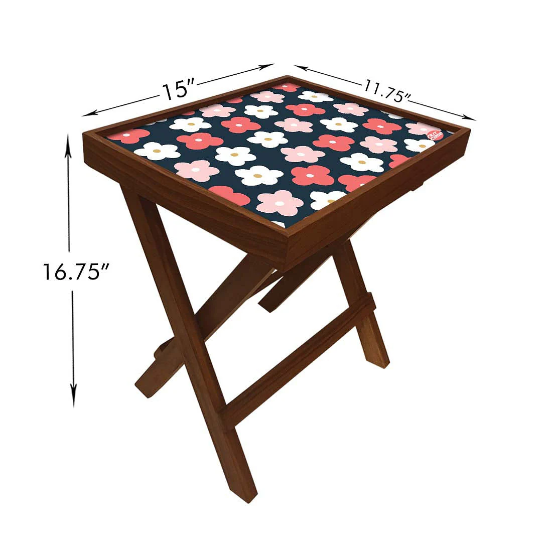Folding Side Table - Teak Wood -Cute Flower Pink And White - Image 5