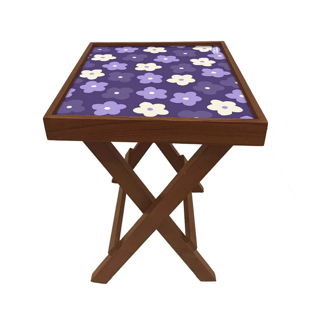 Folding Side Table - Teak Wood -Cute Flower Purple - Image 5