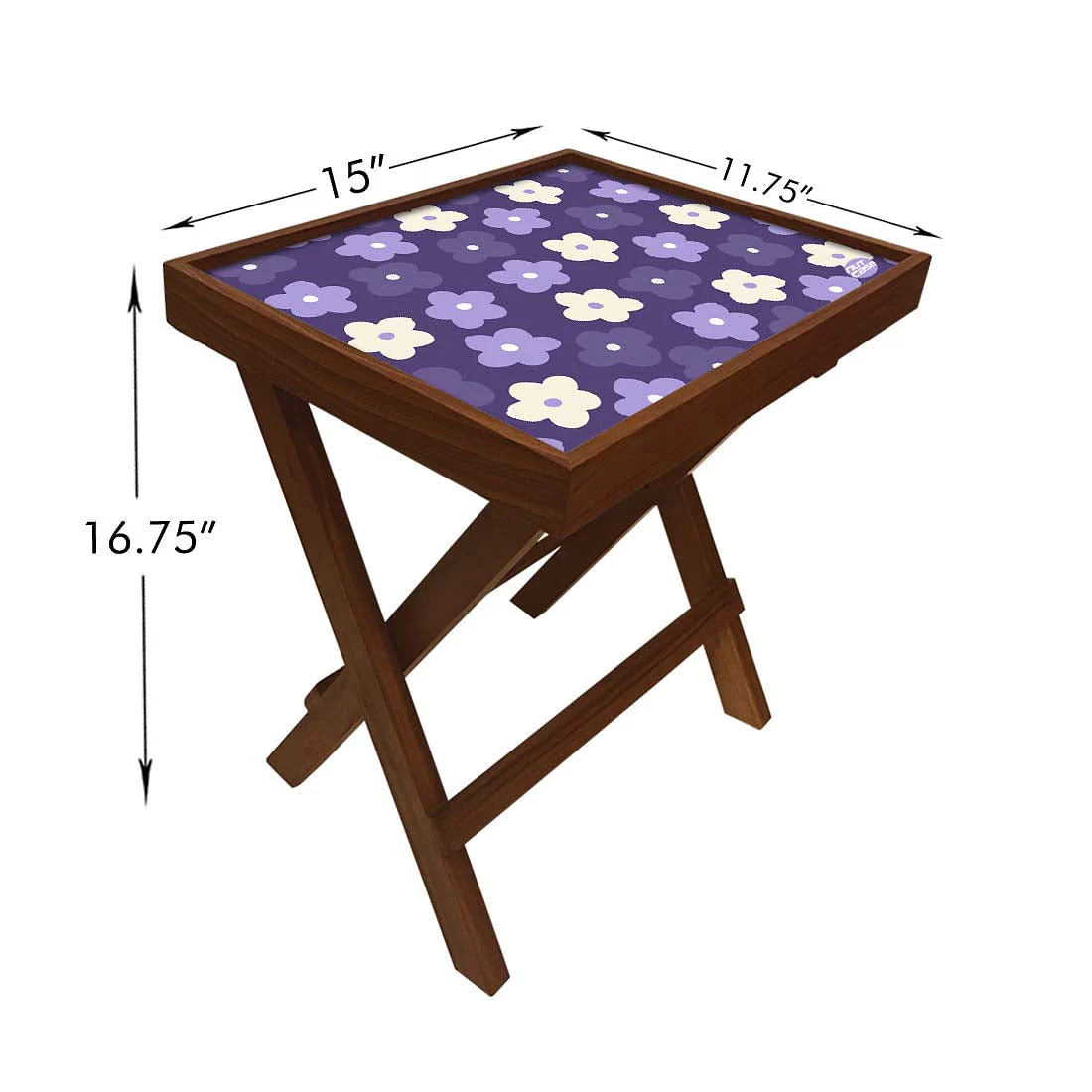 Folding Side Table - Teak Wood -Cute Flower Purple - Image 6