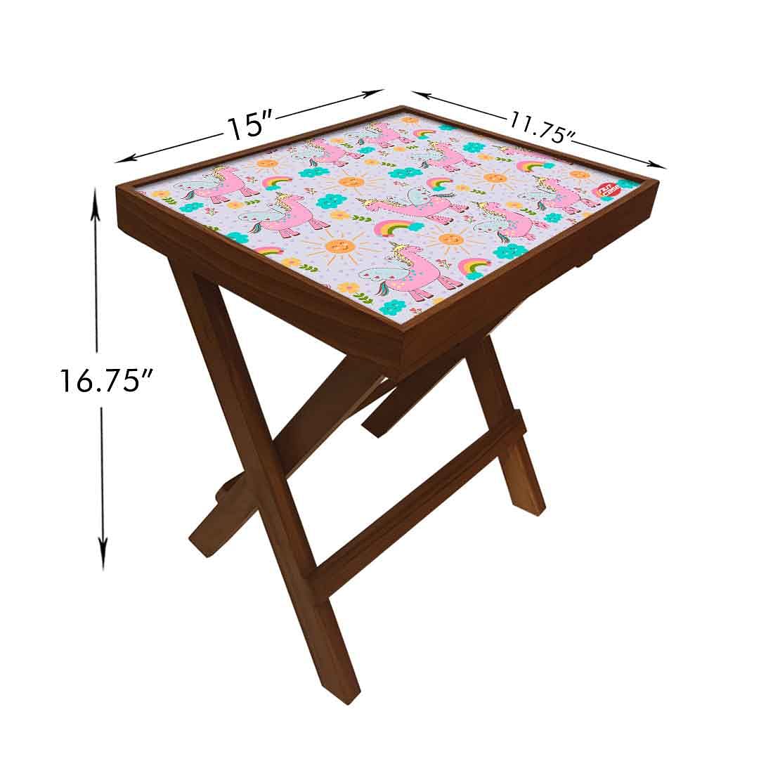 Folding Side Table - Teak Wood -Pink Unicorn - Image 5