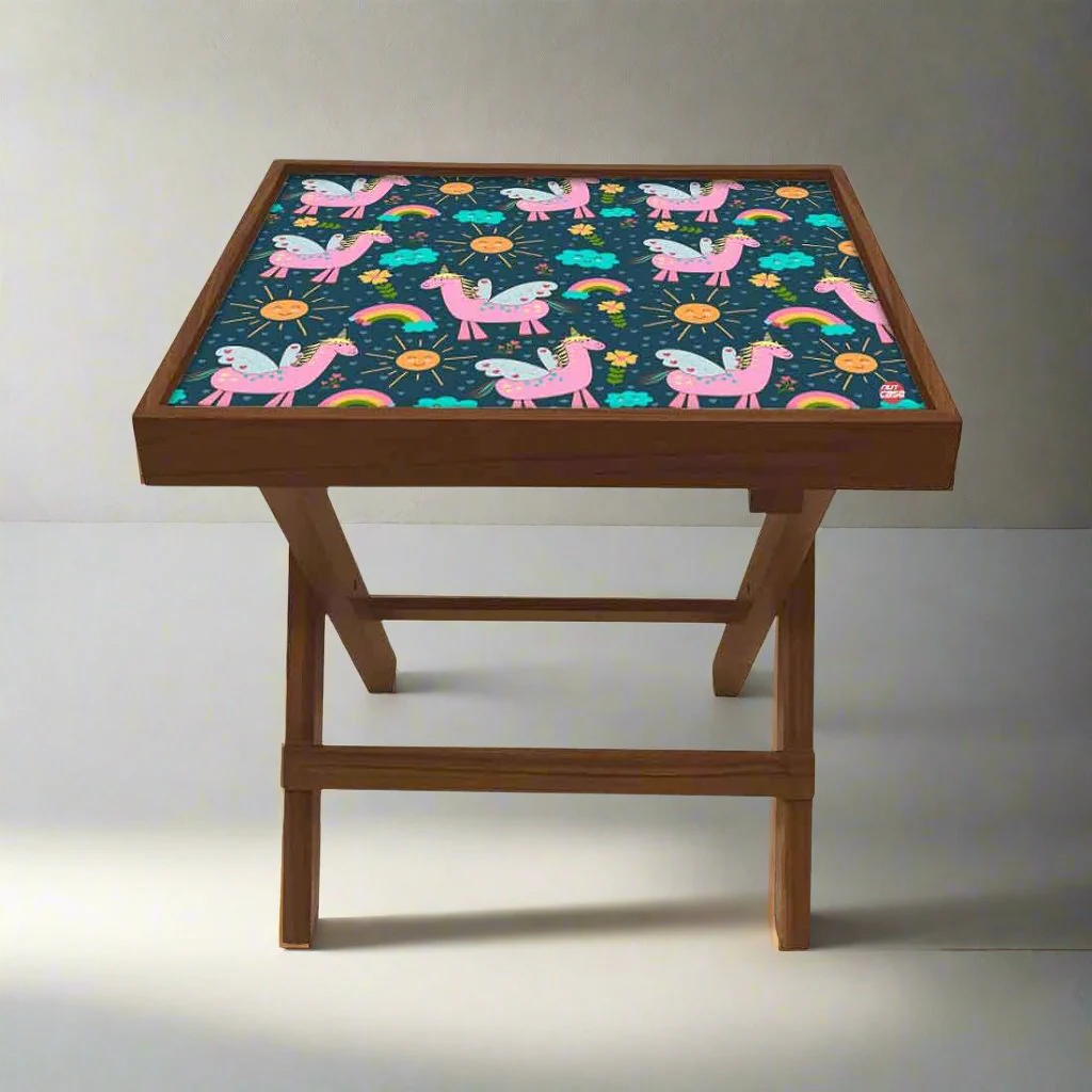 Folding Side Table - Teak Wood -Unicorn And Sun