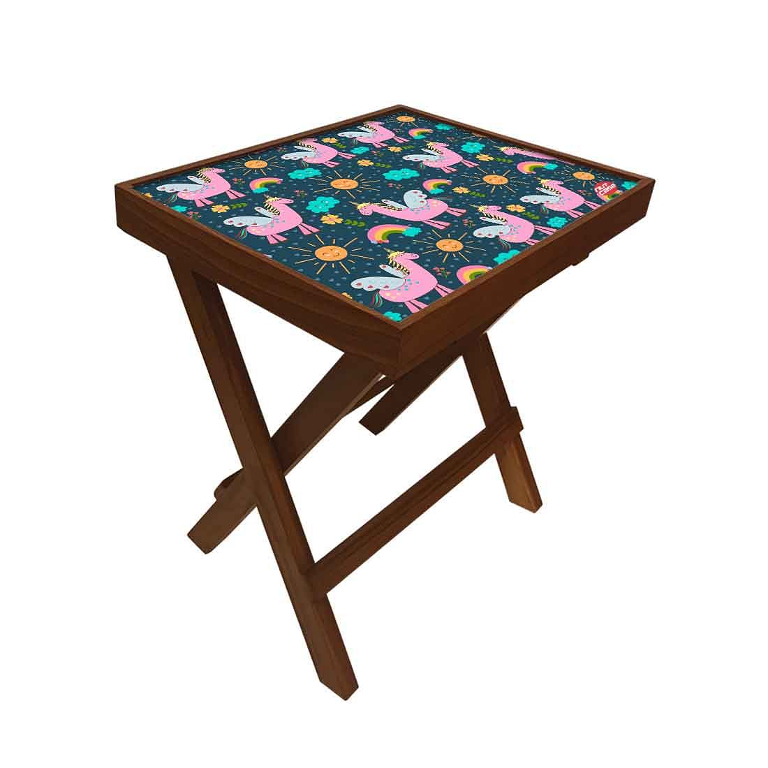 Folding Side Table - Teak Wood -Unicorn And Sun - Image 2