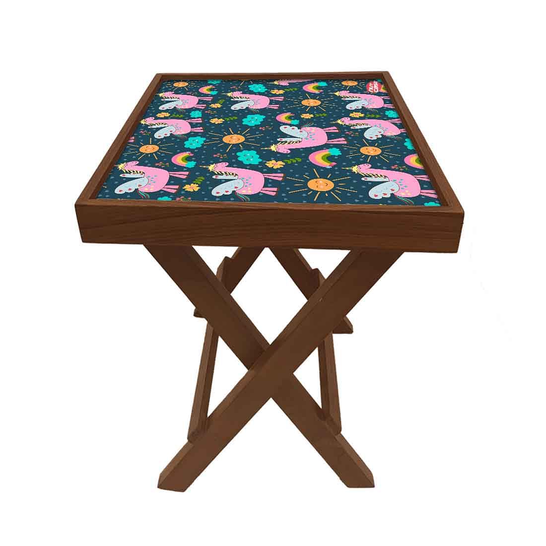 Folding Side Table - Teak Wood -Unicorn And Sun - Image 4